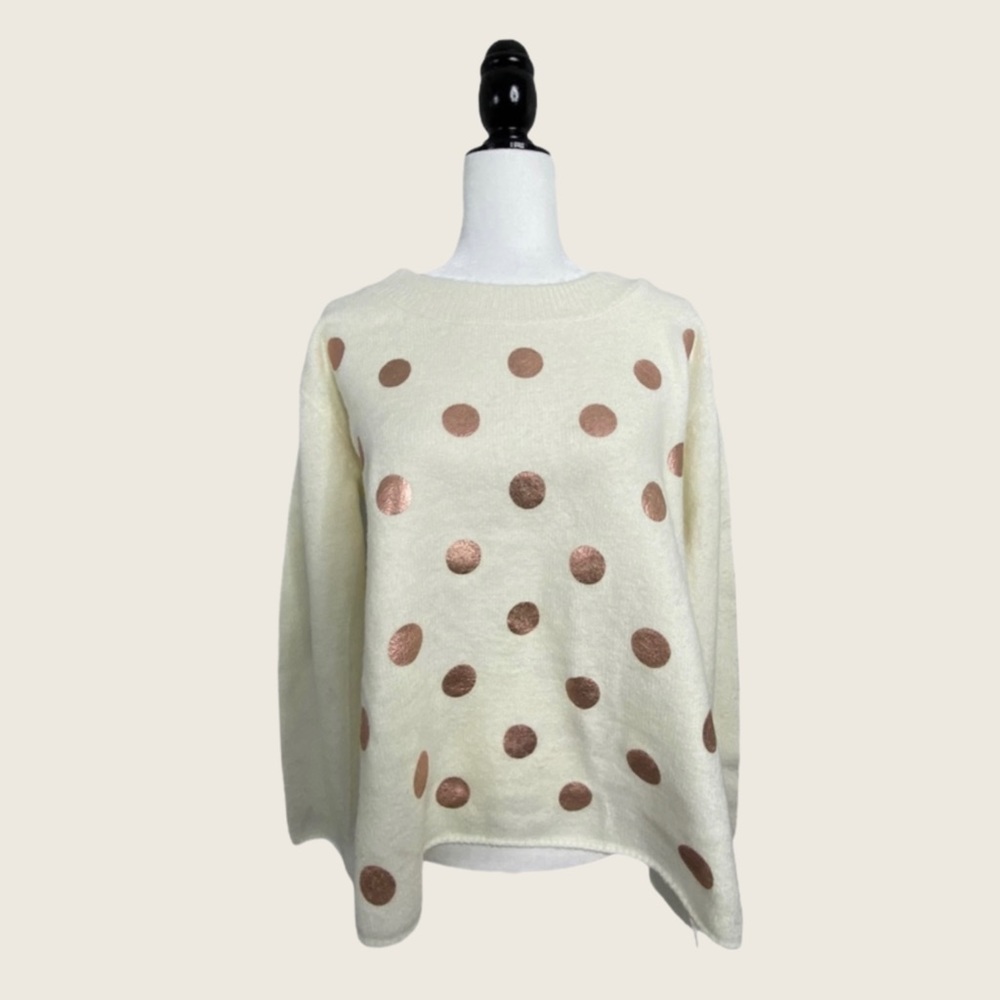 🆕 Brand New Ivory Mismash Pegun Oversized Thick Polka Dot Sweater M